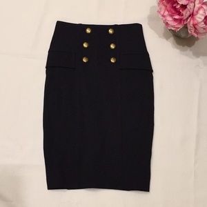 Diane Von Furstenberg black button pencil skirt